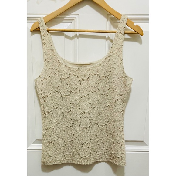 White House Black Market Lace Tank Top Sleeveless Neutral Elegant - Picture 1 of 3